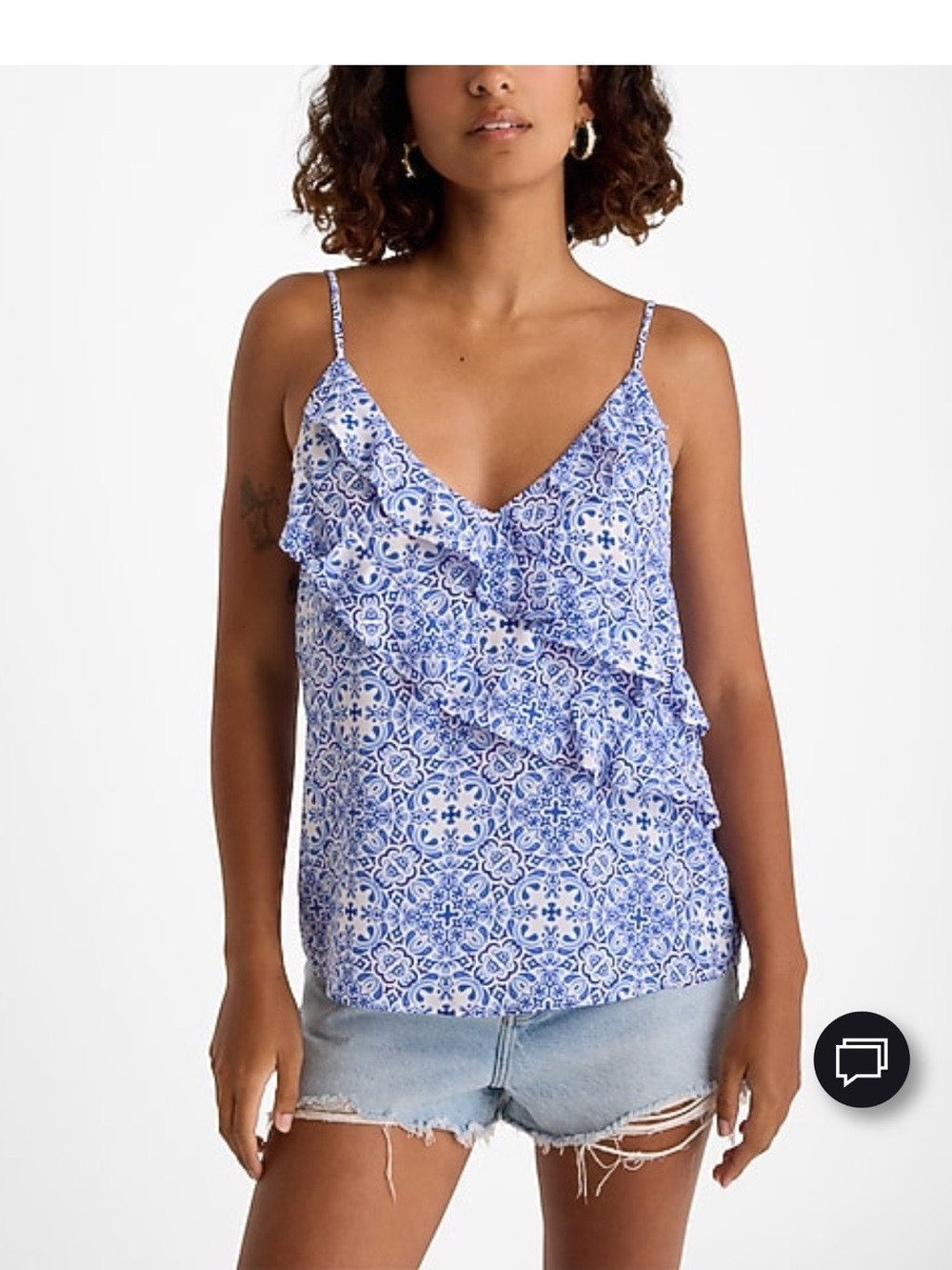 Express Blue Printed Ruffle Camisole Top